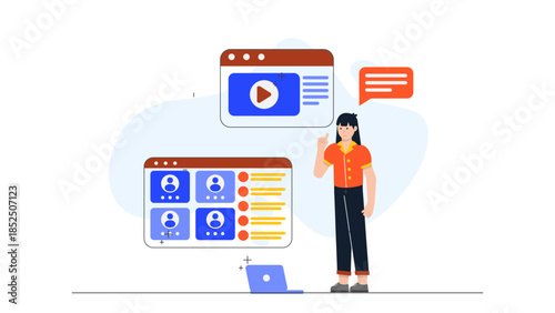 Remote Team Building a Mobile App. Business Flat Vector Illustration