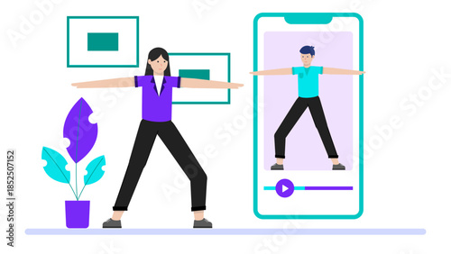 Telehealth Physical Therapy Session. Business Flat Vector Illustration
