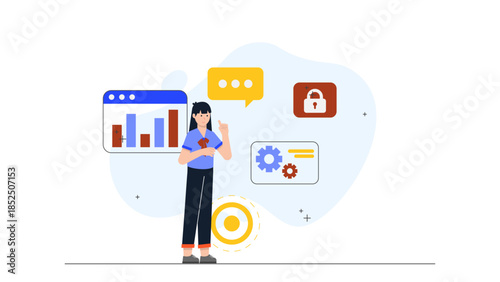 Cryptocurrency Mining Farm Operation. Business Flat Vector Illustration