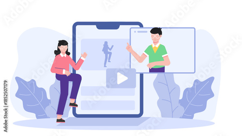 Telehealth Physical Therapy Session. Business Flat Vector Illustration