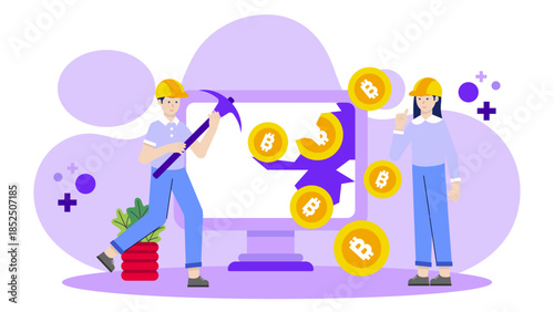 Cryptocurrency Mining Farm Operation. Business Flat Vector Illustration