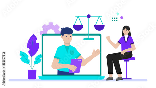 Remote Legal Consultation Session. Business Flat Vector Illustration
