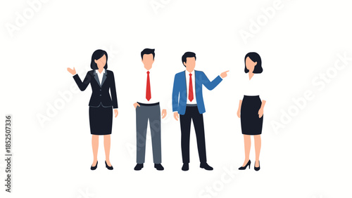 Professional Business People in Suits Standing and Gesturing in a Studio Setting