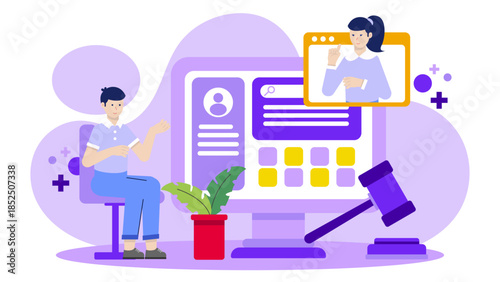 Remote Legal Consultation Session. Business Flat Vector Illustration