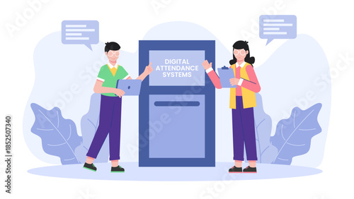 Smart Campus Using Digital Attendance Systems. Business Flat Vector Illustration