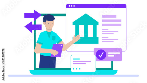Digital Banking Loan Approval Process. Business Flat Vector Illustration