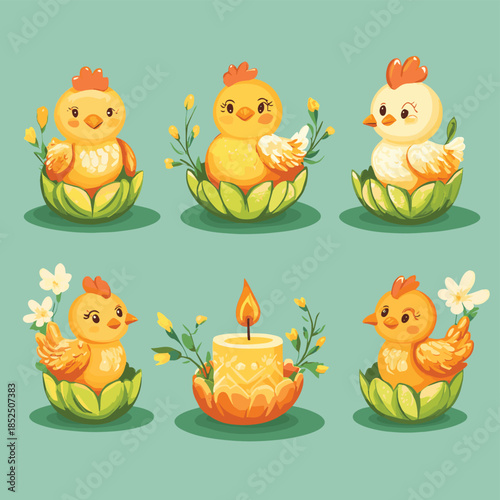 A set of Easter candles in the form of chickens