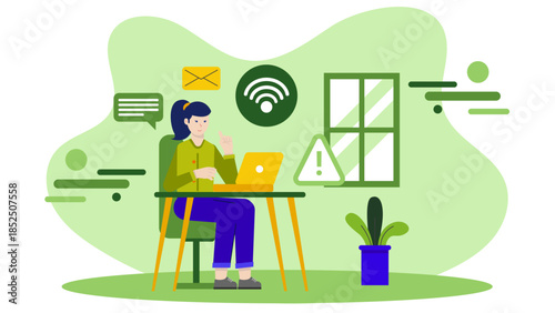 Remote IT Support Troubleshooting Home Office Setup. Business Flat Vector Illustration
