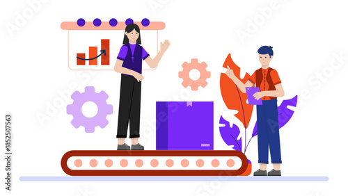 Sustainable Company Conducting a Supply Chain Audit. Business Flat Vector Illustration