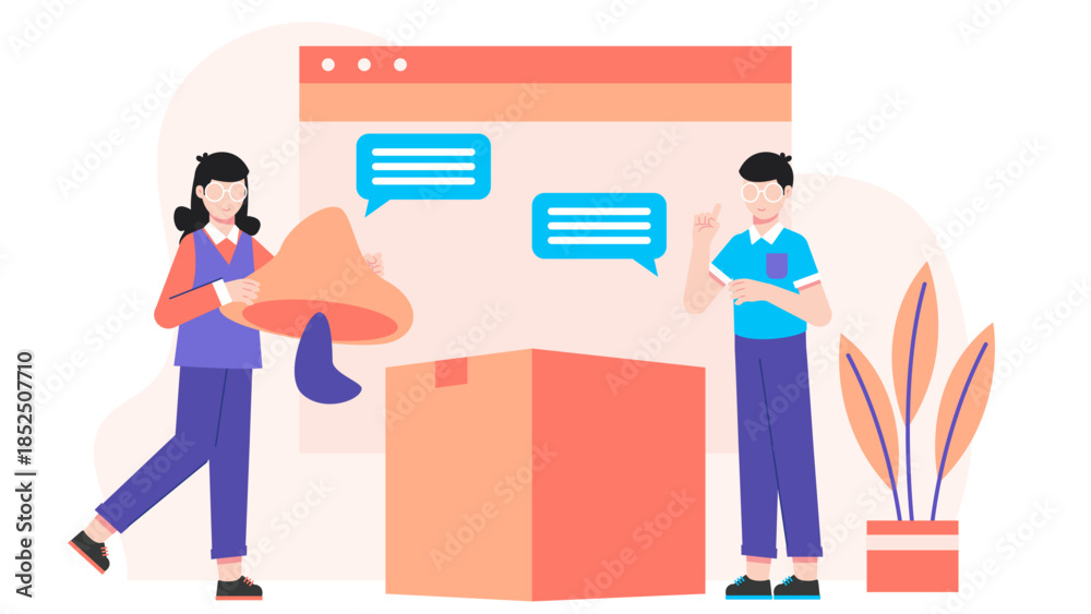 Fototapeta premium Green Startup Creating Packaging from Mushrooms. Business Flat Vector Illustration