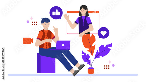 Social Media Team Handling a Crisis PR Situation. Business Flat Vector Illustration