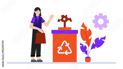 Green Startup Creating Packaging from Mushrooms. Business Flat Vector Illustration