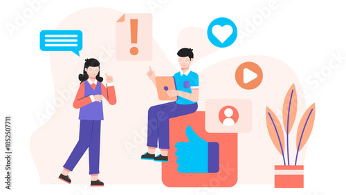 Social Media Team Handling a Crisis PR Situation. Business Flat Vector Illustration