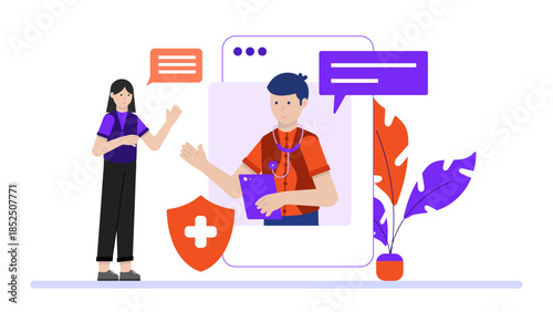 Telehealth Doctor Prescribing Digital Therapeutics. Business Flat Vector Illustration