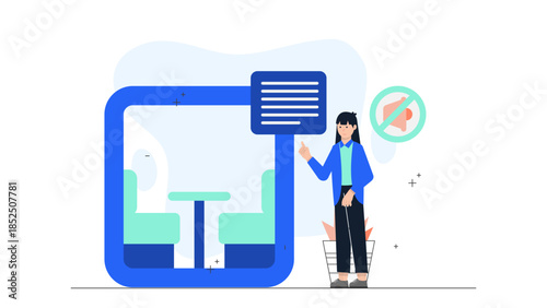 Co-working Space with Soundproof Phone Pods. Business Flat Vector Illustration