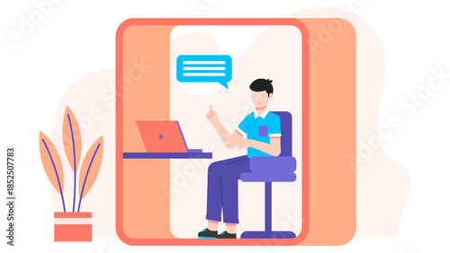 Co-working Space with Soundproof Phone Pods. Business Flat Vector Illustration