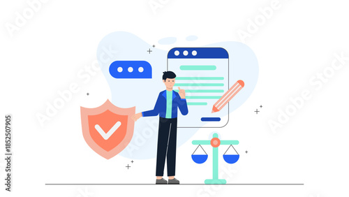 Online Notary Public Witnessing a Signature. Business Flat Vector Illustration