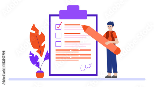 Online Notary Public Witnessing a Signature. Business Flat Vector Illustration