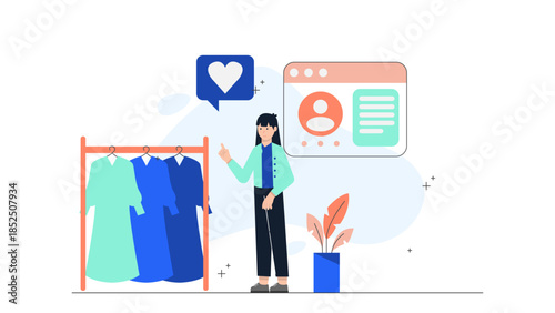 Virtual Stylist Curating a Client_s Wardrobe. Business Flat Vector Illustration
