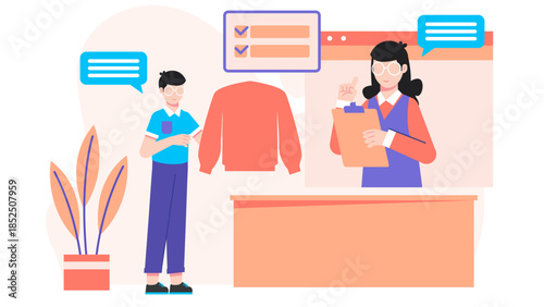 Virtual Stylist Curating a Client_s Wardrobe. Business Flat Vector Illustration