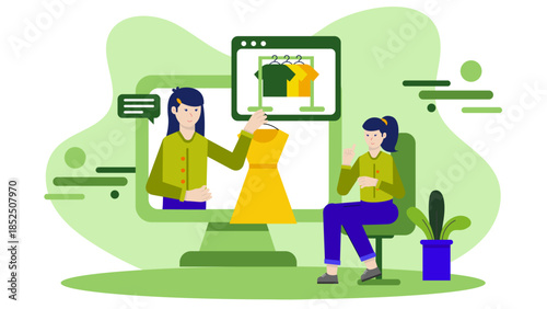 Virtual Stylist Curating a Client_s Wardrobe. Business Flat Vector Illustration