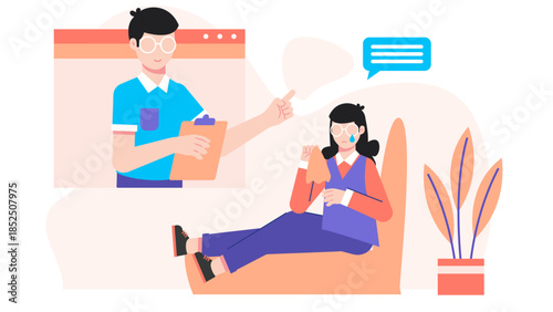 Online Grief Counseling Session. Business Flat Vector Illustration