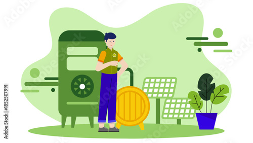 Sustainable Winery Using Solar Power. Business Flat Vector Illustration