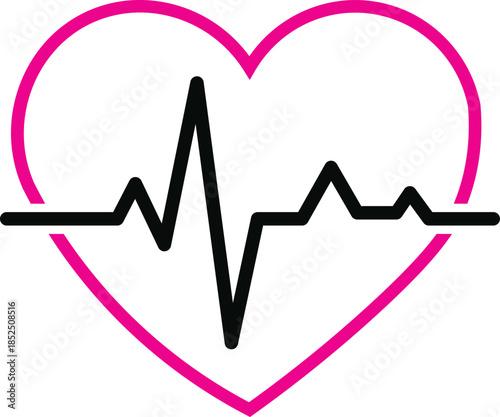 A pink heart outline contains a black electrocardiogram tracing representing a heartbeat