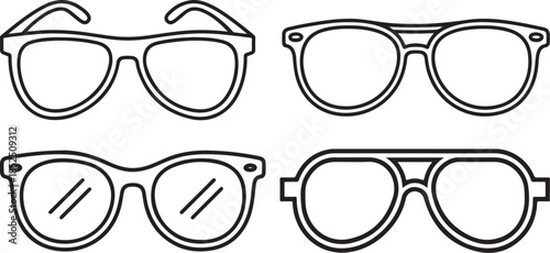 Set of Sunglasses Line Art Vector Illustration for Coloring Book Page