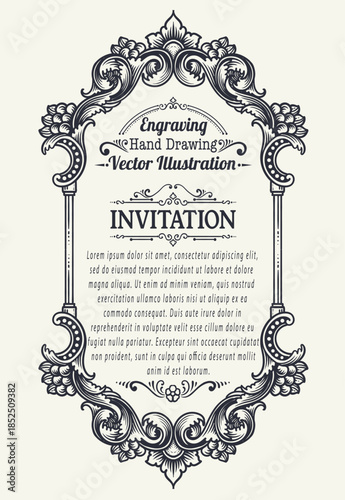 Highly Detailed Ornate Vintage Engraving Border Invitation Card