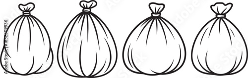 Set of Trash Bag Line Art Vector Illustration for Coloring Book Page
