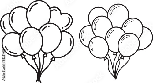 Set of Balloon Line Art Vector Illustration for Coloring Book Page