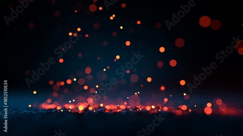 Glowing ember particles dance against dark background, creating mesmerizing display of warmth and light, where vibrant colors evoke sense of magic and wonder in every frame