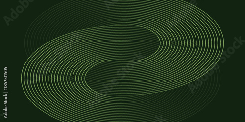 Modern dark green abstract horizontal banner background with glowing geometric lines. Shiny green diagonal rounded lines pattern. Futuristic concept.eps.10