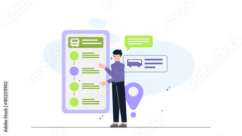 Smart Public Transport System with Live Tracking. Flat Vector Business Illustration