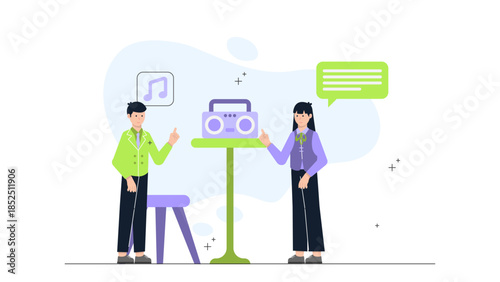 Online Music Therapy Session for Stress Relief. Flat Vector Business Illustration