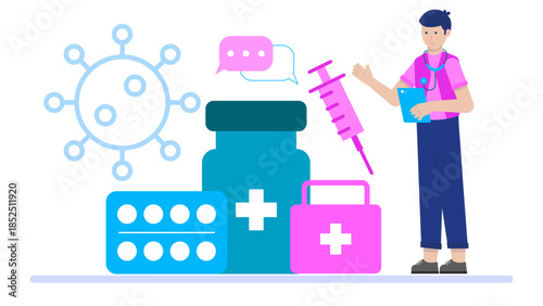 Pharmaceutical Company Developing Allergy Treatments. Flat Vector Business Illustration