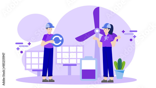 Green Energy Company Installing Geothermal Systems. Flat Vector Business Illustration