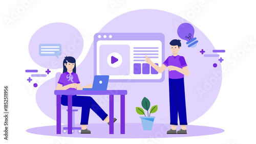 Digital Agency Creating ana Animated Explainer Video. Flat Vector Business Illustration