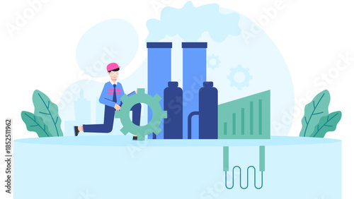 Green Energy Company Installing Geothermal Systems. Flat Vector Business Illustration
