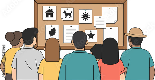 Group of People Looking at Bulletin Board.