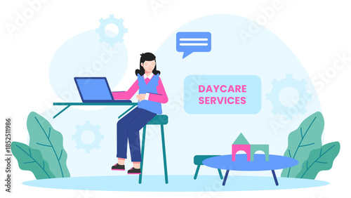 Co-working Space Offering Daycare Services. Flat Vector Business Illustration