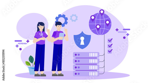 AI System Monitoring Network Security Threats. Flat Vector Business Illustration