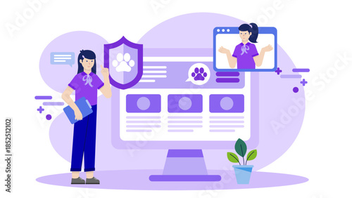 Online Pet Training Consultation. Flat Vector Business Illustration