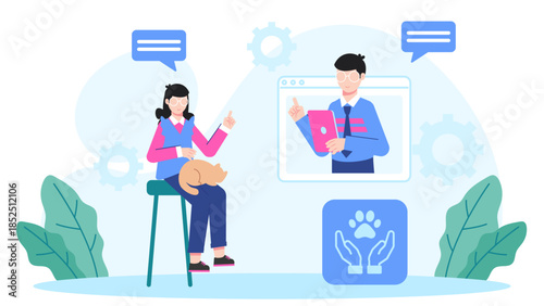 Online Pet Training Consultation. Flat Vector Business Illustration