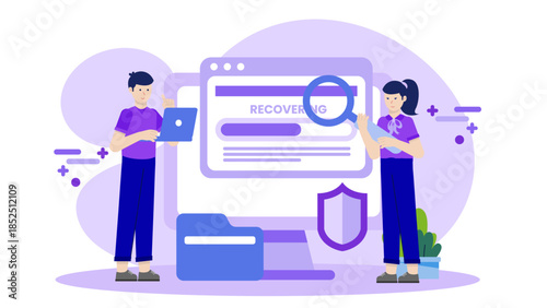 Digital Forensics Team Recovering Lost Data. Flat Vector Business Illustration