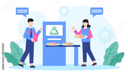 Smart Restaurant with Automated Food Preparation. Flat Vector Business Illustration