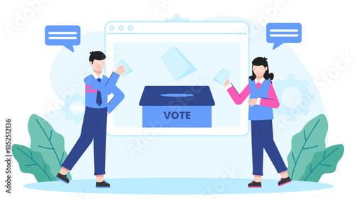 Online Platform for Voter Resgistration. Flat Vector Business Illustration