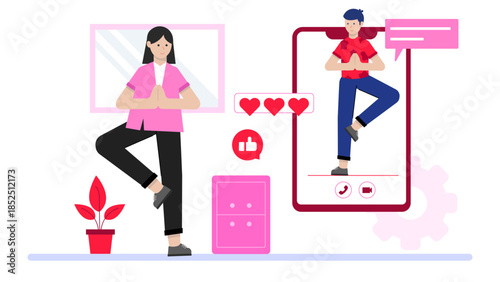Online Fitness Trainer Leading a Postnatal Recovery Class. Flat Vector Business Illustration