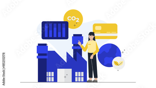 Sustainable Company Implementing a Carbon Credit Trading Program. Flat Vector Business Illustration